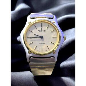 VTG Parkin Vintage Quartz Wristwatch With Gold Accents & Stainless Steel Band